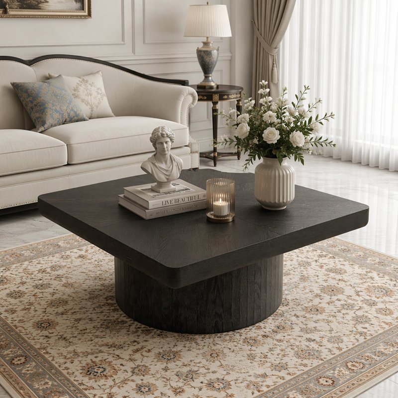 Table basse carrée avec base cylindrique, Noir