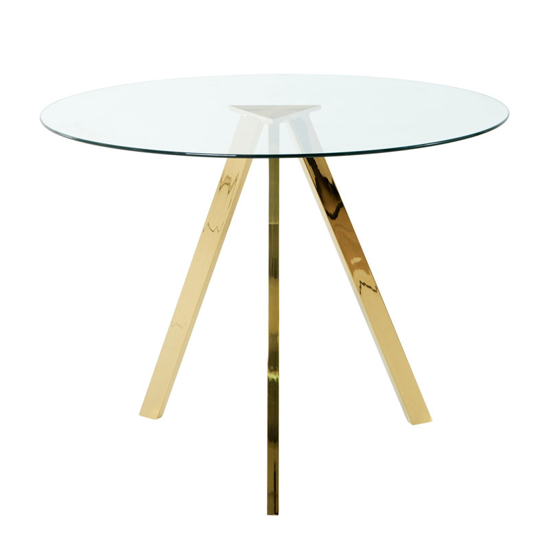 Table de salle à manger moderne de 39,2 po avec plateau rond en verre et pieds dorés Modern, Doré