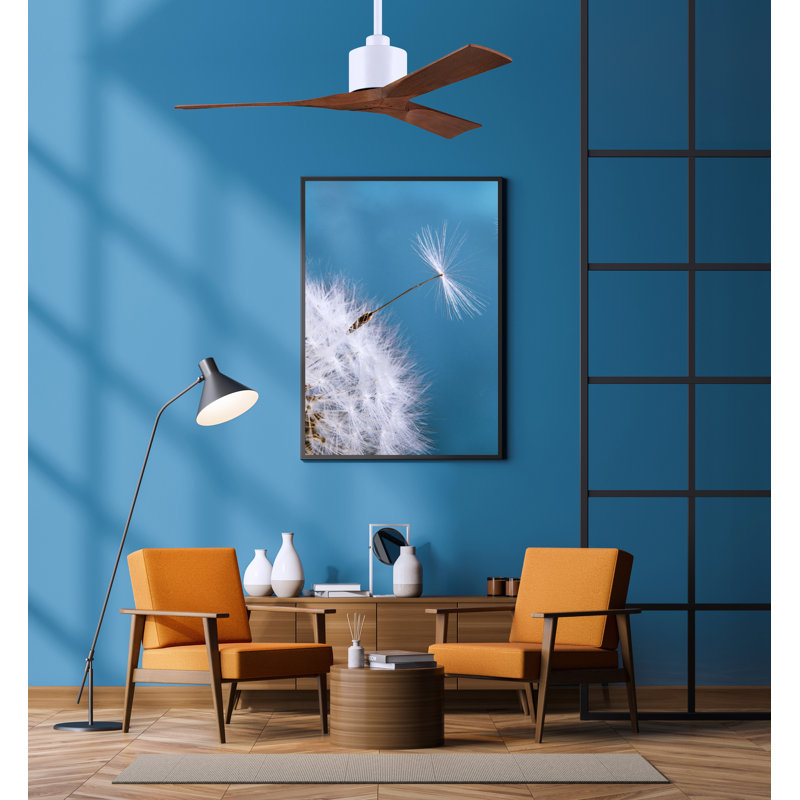 Nan Ceiling Fan In Textured Blades, Matte White, Walnut Tone, 52"
