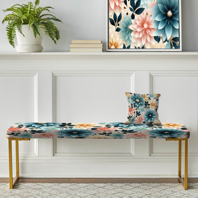 Conforme à l'élégance florale bleue et rose - Banc rembourré doré floral