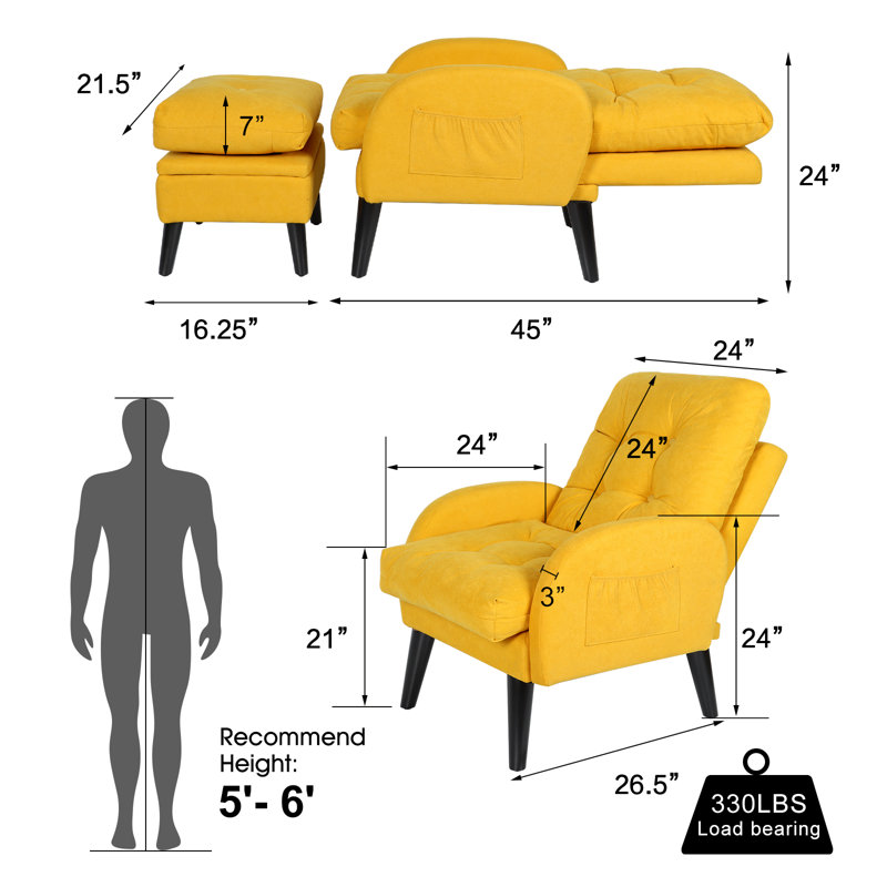 Méridienne et repose-pieds Senga, Polyester jaune