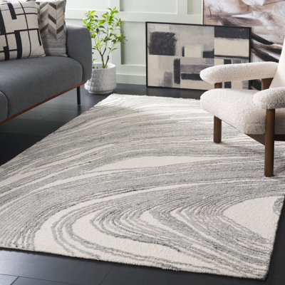 Tapis ivoire / gris en laine / coton touffeté à la main Kinata