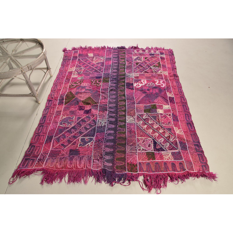 Kilim turc rétro en rose vif pour décoration intérieure bohémienne