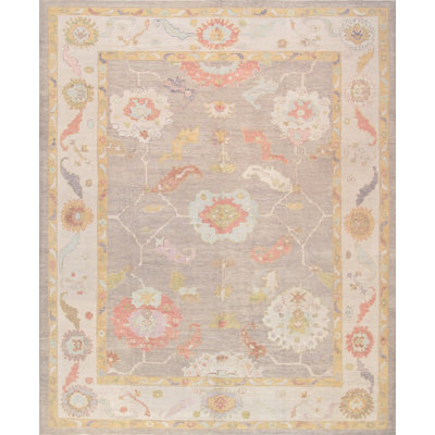 Oushak Hand Knotted Wool Oriental Area Rug in Mocha/Ivory/Pink