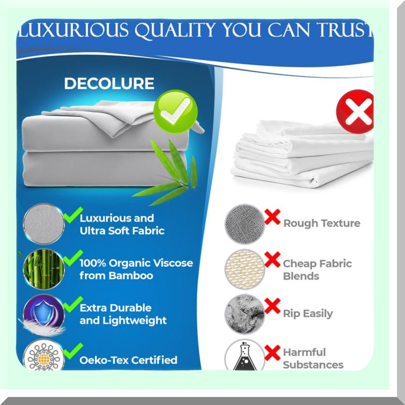 Ultra Soft Luxury Sheets Set - 100% Viscose, 4 pcs, Deep Pocket, Double Stitching, Perfect for Hot Sleepers, Midgrey, Cooling Bedding