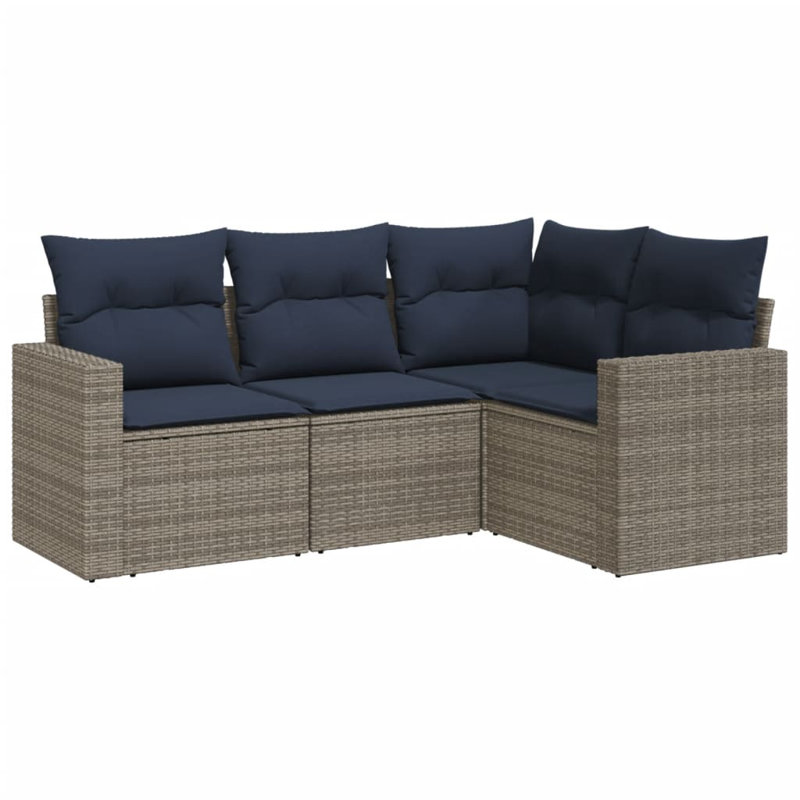 Ensemble de canapés d'extérieur 4 pièces avec coussins 4 pièces, Marine, Gris
