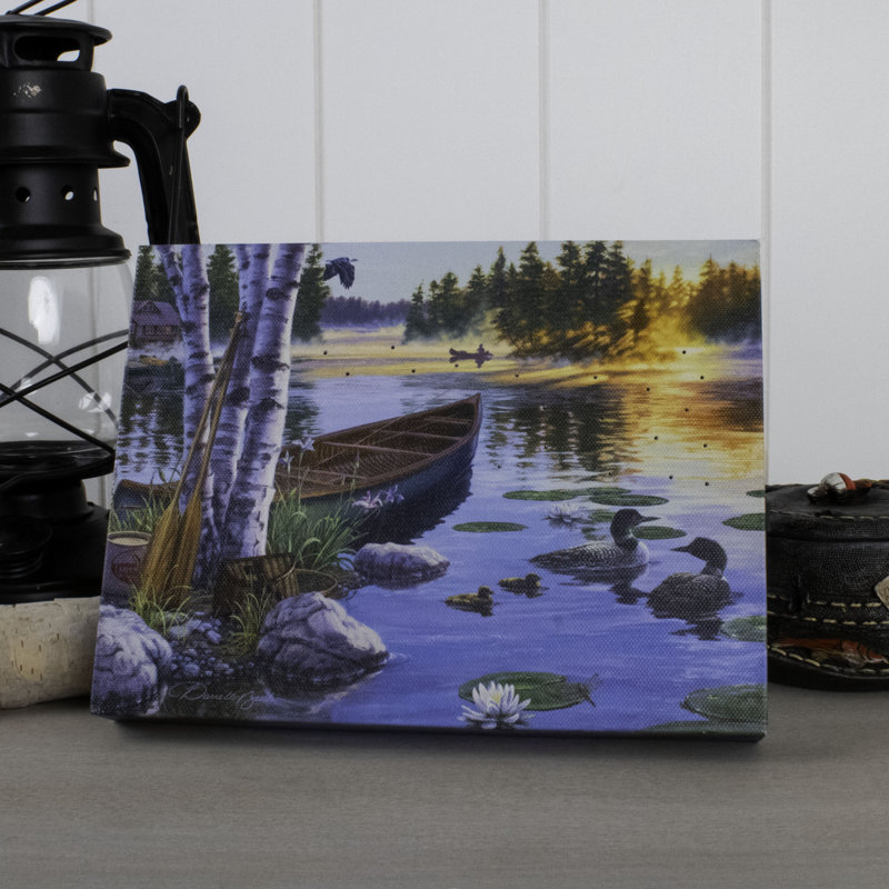 Matinée sur le lac, toile de table éclairée 8 x 6