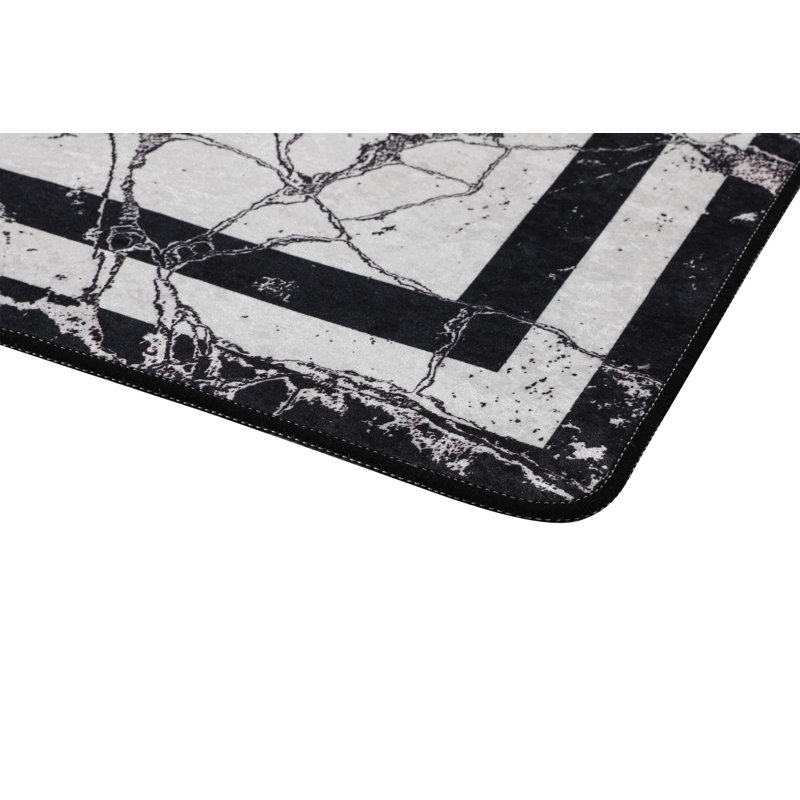 Ensemble de tapis de bain Premium (2 pièces), noir et blanc, 19,7 po x 23,6 po et 23,6 po x 39,4 po | 100% polyester, hauteur des poils de 0,4 po, antibactérien et antidérapant | Lavable à la machine, doux et durable pour le confort de la salle de bain