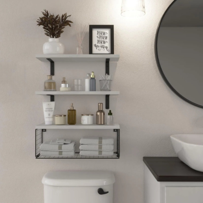 Above Toilet Bathroom Shelf For Wall Decor Floating Shelf, White, White