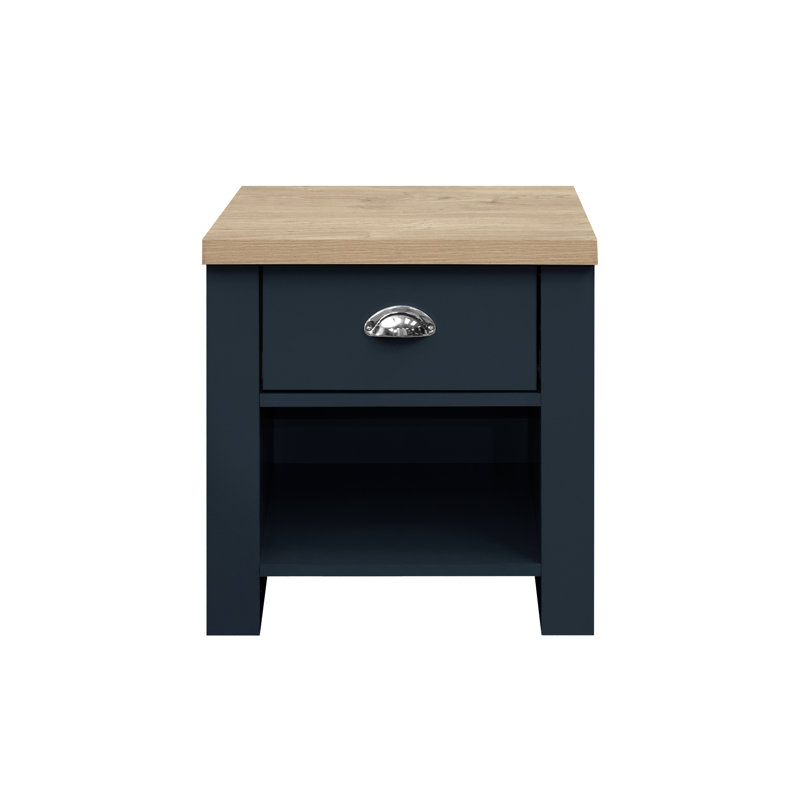 Highgate Side Table with Storage, Navy Blue/Oak