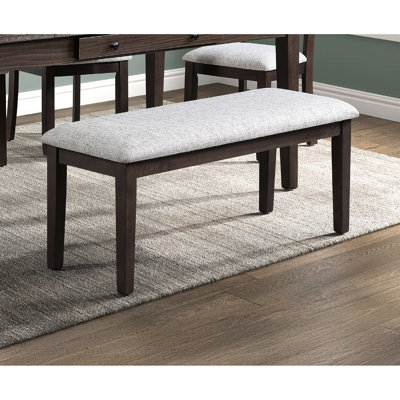 Banc contemporain rembourré avec pieds fuselés, finition brun foncé et tissu beige pour la salle à manger, P 16,8 po x l 46,3 po H 19,5 po, fabrication en bois massif beige, coussin, pièce 16,8 P 46,3 po l 19,5 po
