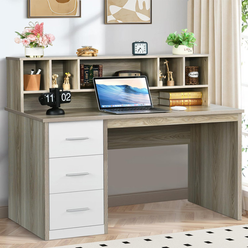 Bureau d'ordinateur avec huche, Gris / blanc