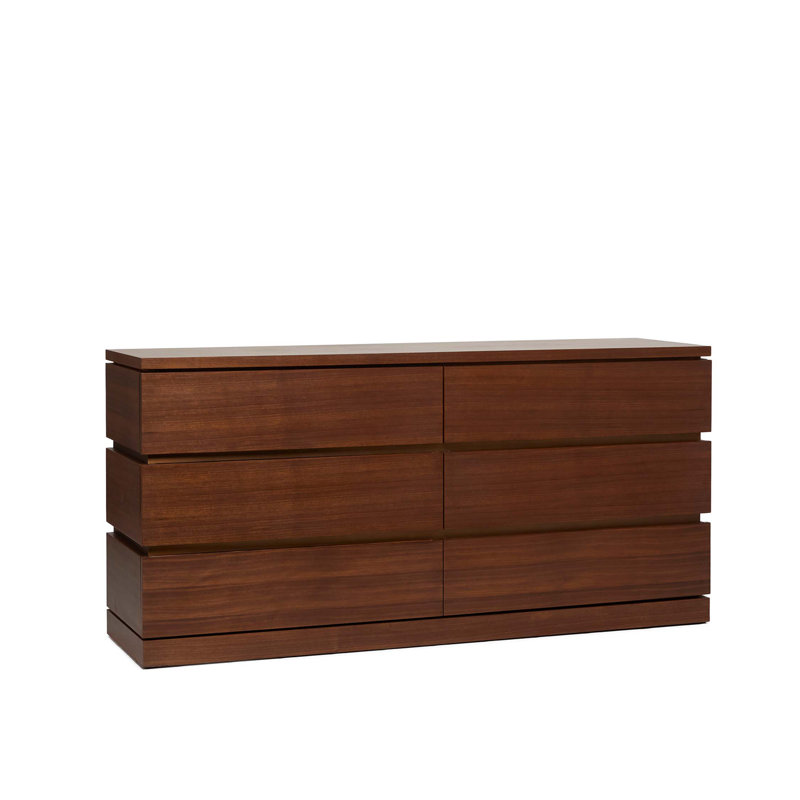 Commode 6 tiroirs Bolton, Noyer classique / laiton classique