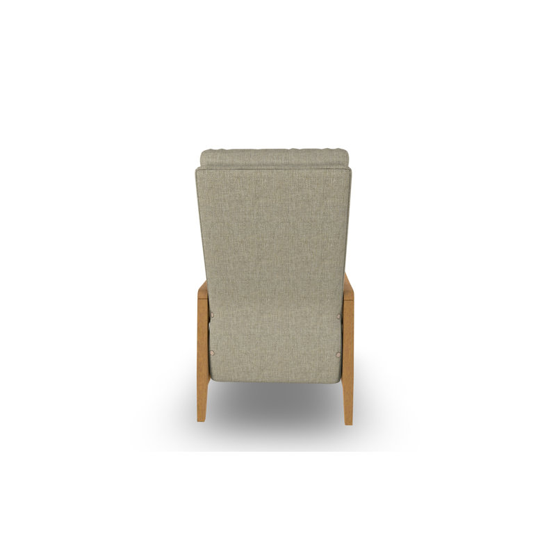 Modern High Leg Recliner, Linen, Honey Birch