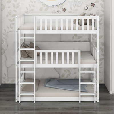 Triple Bunk Bed Featuring Two Ladders, Guardrails and Detachable Configuration