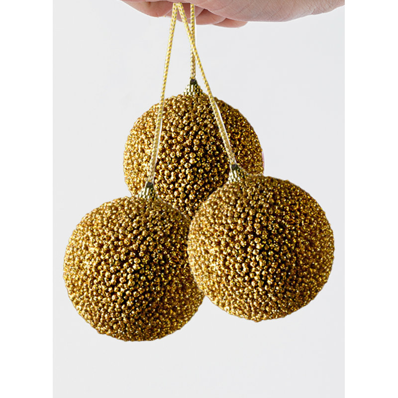  Boules suspendues perlées dorées pour arbre de Noël, table, bourre de couronne, décoration de manteau de cheminée, décoration de fêtes, mariage et toute l'année, diamètre de 3,5 po, paquet de 6