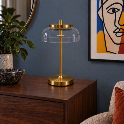 Lampe de table moderne à DEL avec abat-jour en verre Vinaura