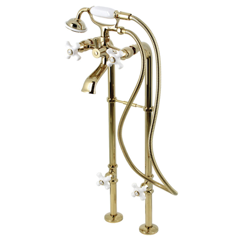 Ensemble de robinet de baignoire sur pieds à 3 poignées et 3 poignées Kingston Brass, Laiton poli