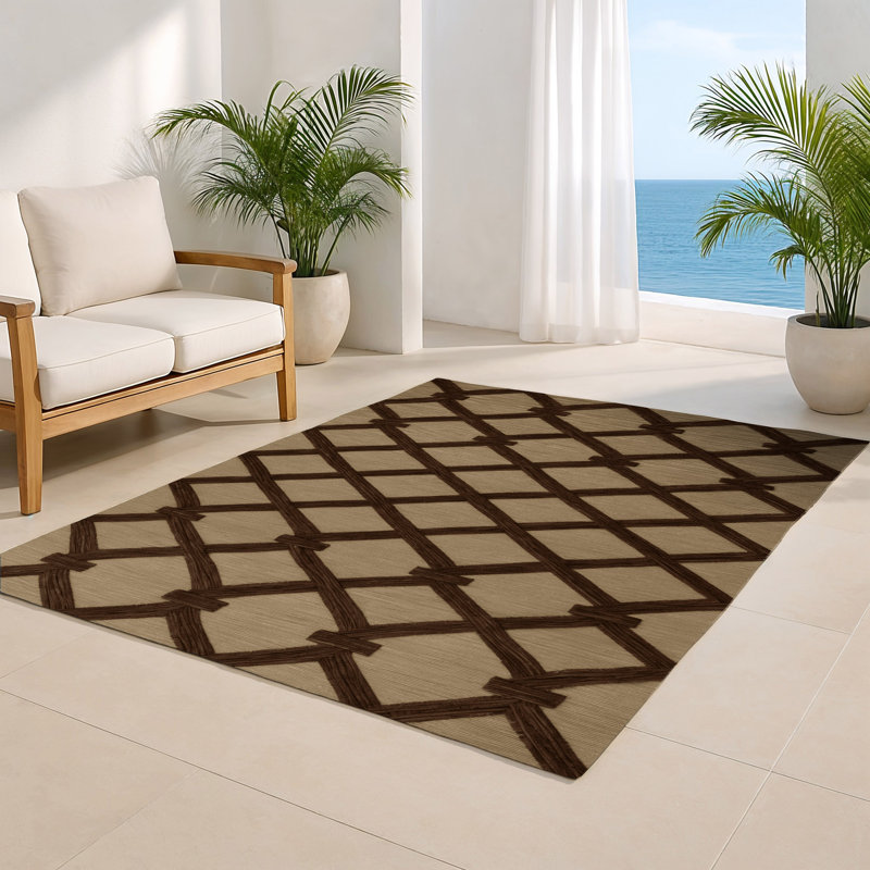 Trellis Beige Indoor and Outdoor Area Rug, Rectangle 2' x 3'