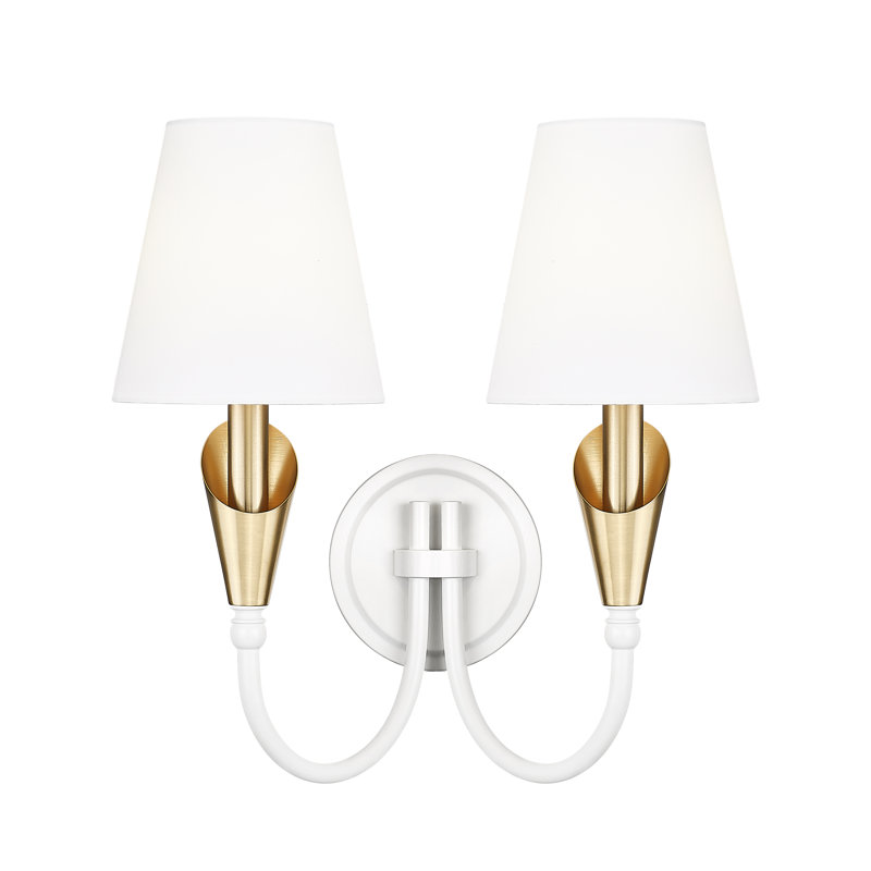 Applique murale moderne Elvin, H 14,5 po x l 13,75 po x P 8 po, Deux lumières, Blanc texturé / or
