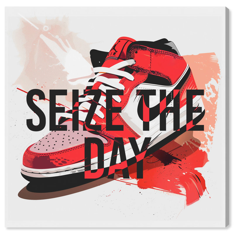 Seize The Day Red and Black Canvas Motivational Quote Art