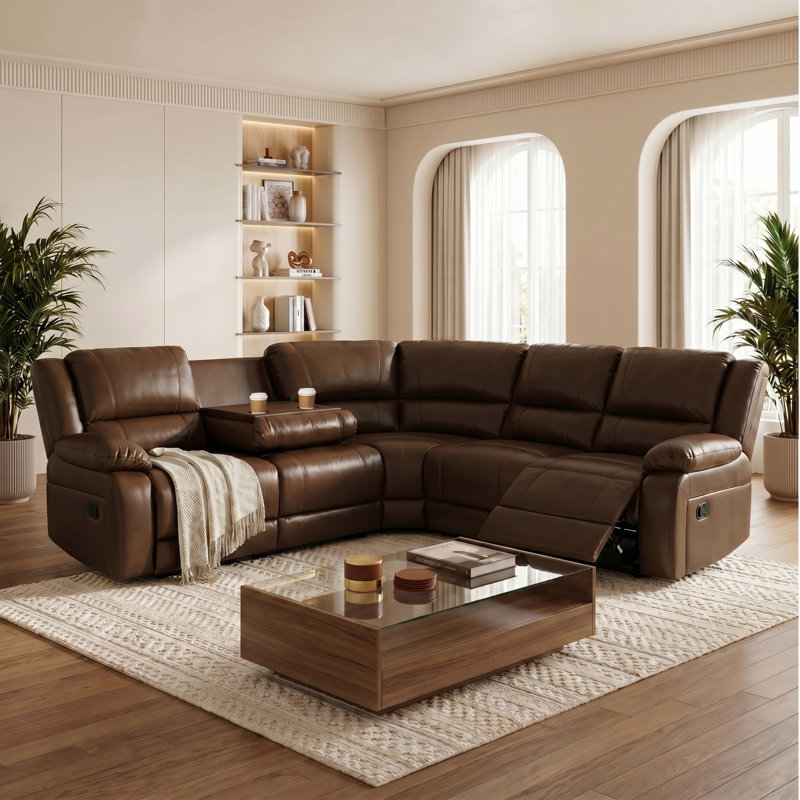 Canapé modulaire inclinable en similicuir 5 pièces avec siège rabattable, Marron foncé