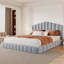 Structure de lit rembourrée en velours avec tête de lit en forme de coquille, sans sommier tapissier, douce et robuste pour les chambres modernes-424469929