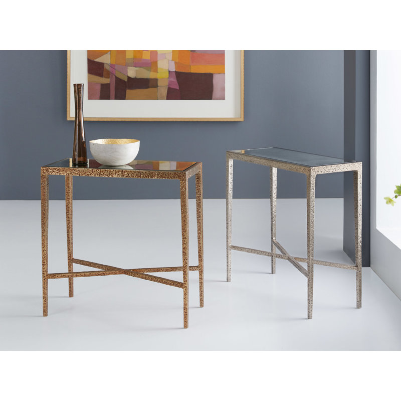 10'' W Glass Console Table, Antique Brass