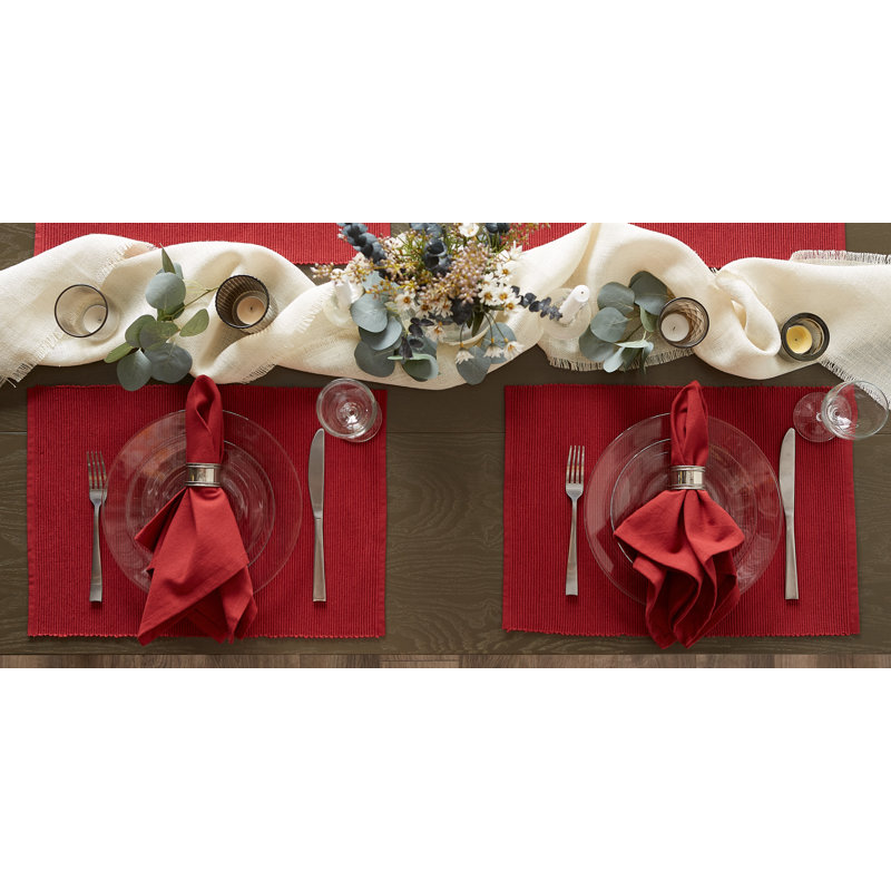 Red Cotton 6-Piece Rectangle Placemat Set