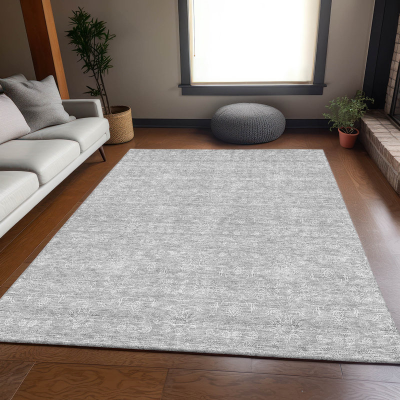 Tapis argenté de qualité supérieure lavable à la machine Prisco, Rectangle 9 pi x 12 pi