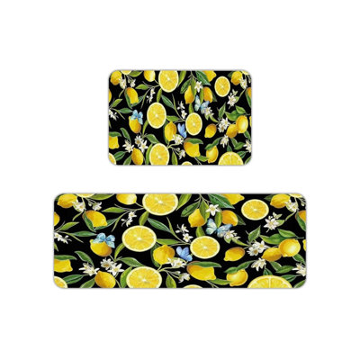 Black Lemon Butterfly Kitchen Mats, 2 Pack Boho Rugs For Kitchen & Entryway