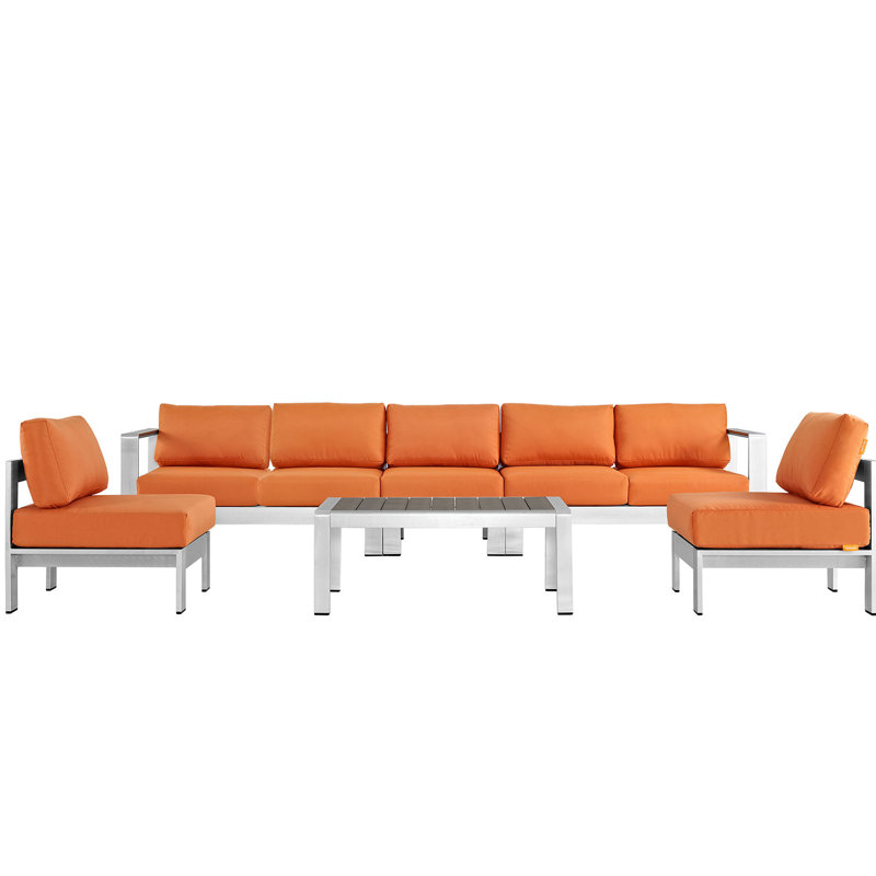Shore 6 Piece Sectional Seating Group with Cushions, Orange