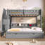 Lit simple superposé au dessus d'un lit double avec escalier de rangement intégré, lit gigogne escamotable, tablettes à plusieurs niveaux, éclairage à DEL intégré et port de charge USB.-773820953