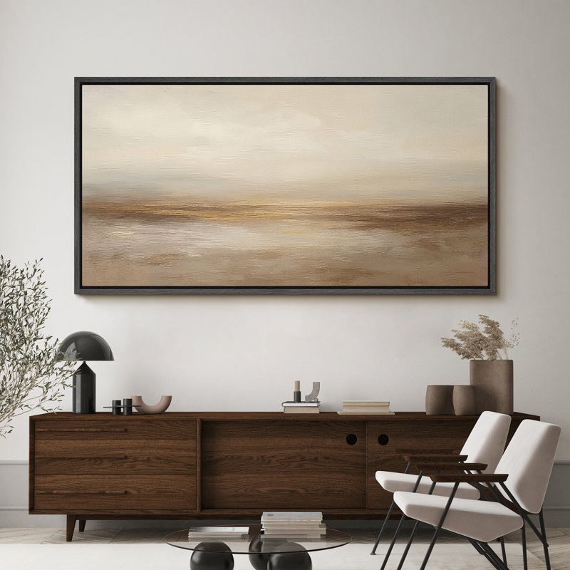 Large Framed Canvas Print Wall Art - Abstract Landscape Print for Modern Home Decor, Black, 30" H x 60" W