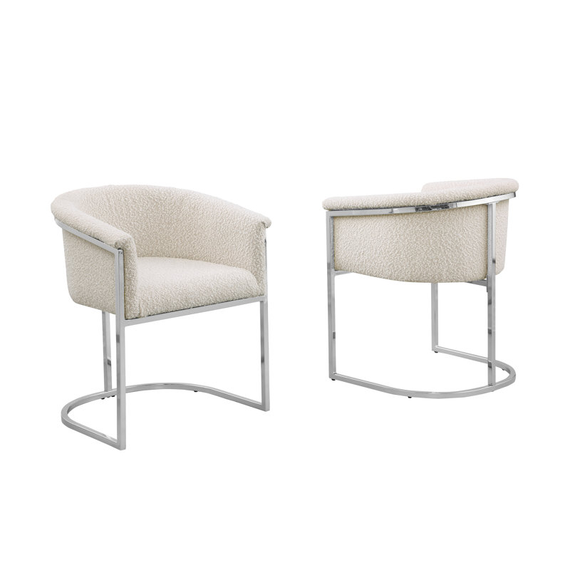 Chaises d'appoint en tissu avec base Boucle, Crème, Chrome