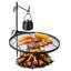 Heavy Duty Swivel Campfire Grill, 24.4" Round Portable Camping Grill Grate, Sturdy Steel BBQ Mesh, 360° Height Adjustable Over Fire Pit with Support Rod, for Outdoor Open Flame Cooking, Black