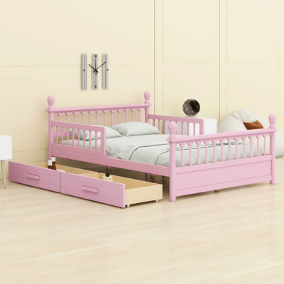 Structure de lit en bois pour enfants, garde-corps de sécurité intégrés, deux tiroirs de rangement sous