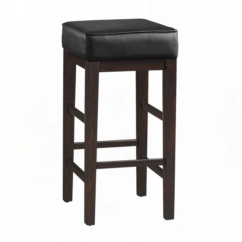 Faux Leather Upholstered Wood Bar Stools Set with No Back, Bar Stool (30.5" Seat Height), Espresso, Black