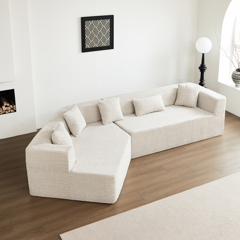 127,5 po avec assise profonde, sans assemblage - Support en mousse à haute densité géométrique moderne, respirant, peu encombrant, beige, 127,5 po, conception du siège en forme de nuage