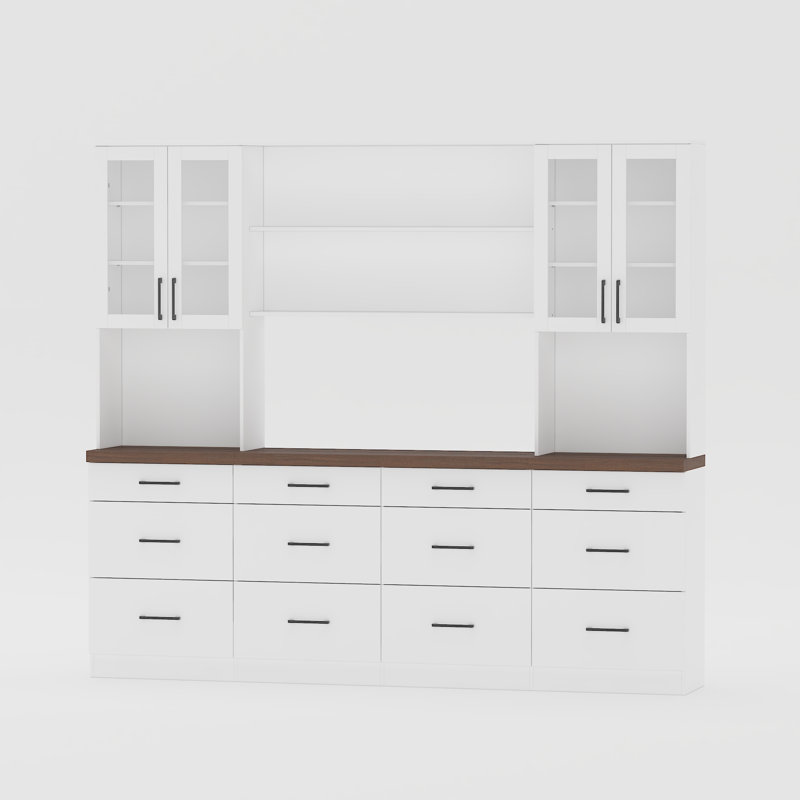 94.5"W Large Food Pantry Kitchen Sideboard Buffet Table, White
