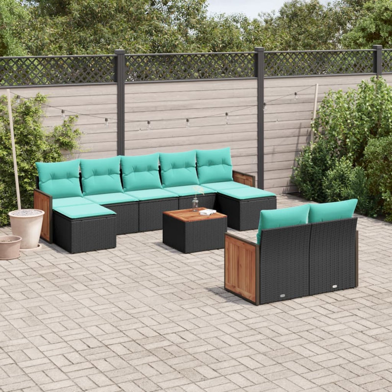  Ensemble de canapé de patio 10 pièces avec coussins en rotin de polyester noir