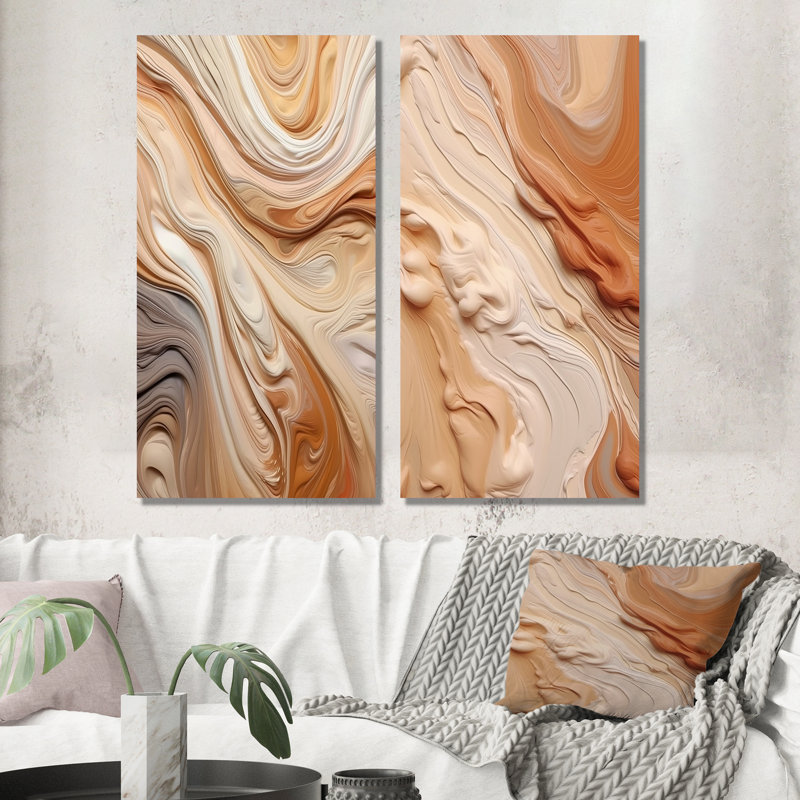 «Orange and Beige Unianted Imagination», 2 pièces sur toile, Toile tendue, H 20 po x l 24 po