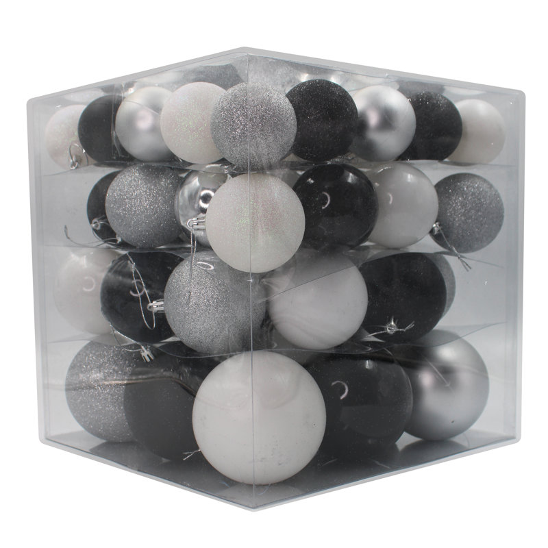 Ensemble d'ornement boule 62 pièces, Noir / blanc / argent