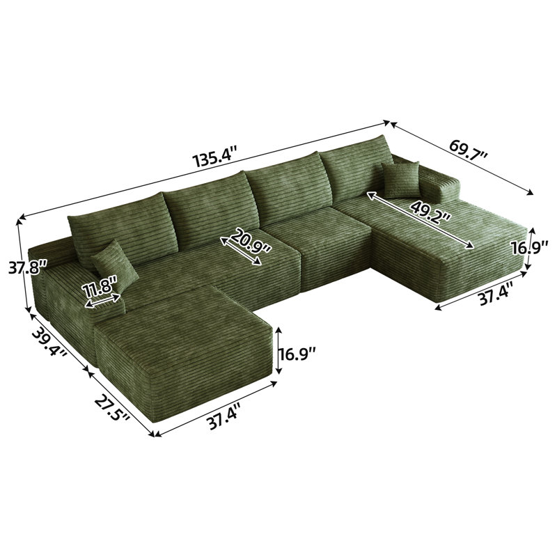 Cloud Sectional Sofa, 37.8" H x 135" W x 69.7" D