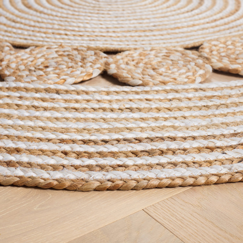 Natural Fiber Flatweave Jute Geometric Rug, Round 5'