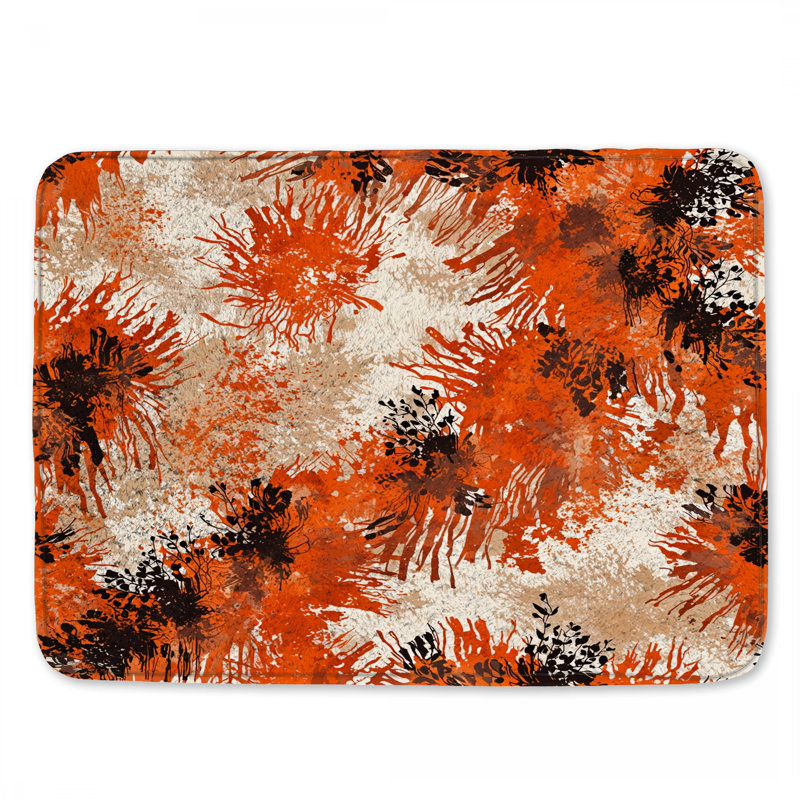 Tapis de bain orange à motif floral beige, 34in W x 21in L