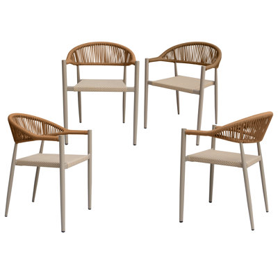 Berkleigh Indoor/Outdoor Stacking Aluminum Rattan Patio Dining Armchair for Bistro Garden Porch Deck Balcony