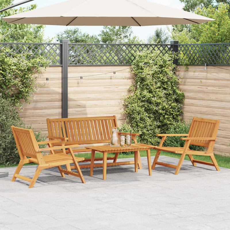 Set Of 3 Teak Look Acacia Acacia Wood Medium Durable