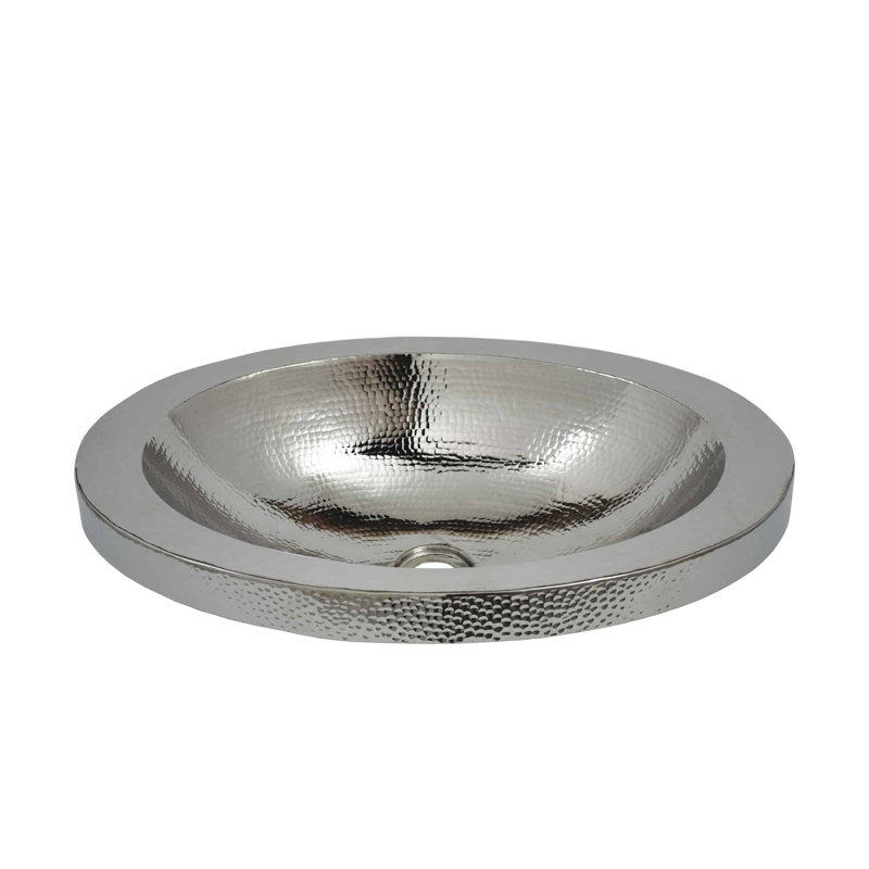 Hibiscus Antique Copper Metal Oval Drop-In Bathroom Sink, Polished Nickel