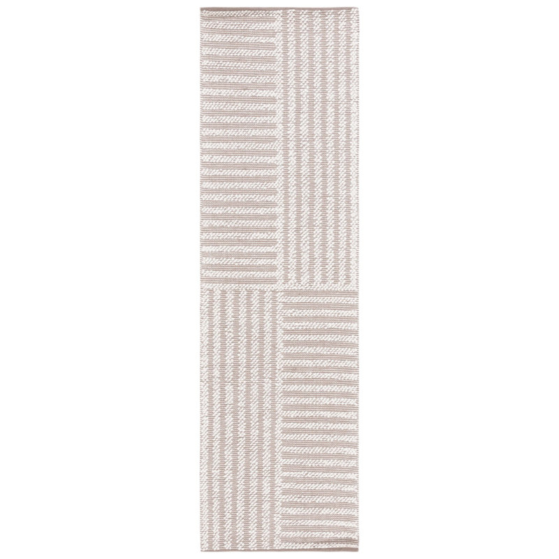 Darvone Hand Woven Wool/Cotton Striped Rug in Ivory/Taupe, Runner 2'3" x 8'